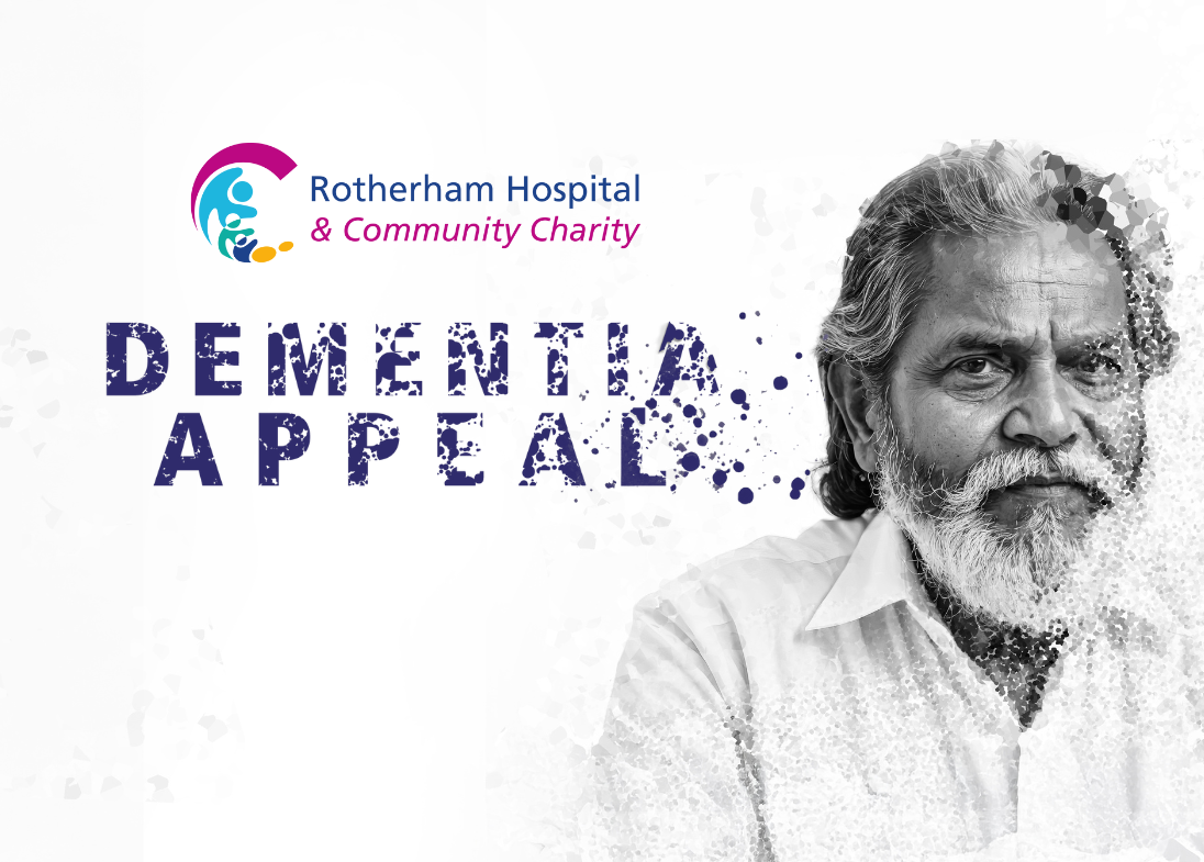 An elderly man pictured in black and white, with elements of the photo fading away to represent fading memories with the words Dementia Appeal. 