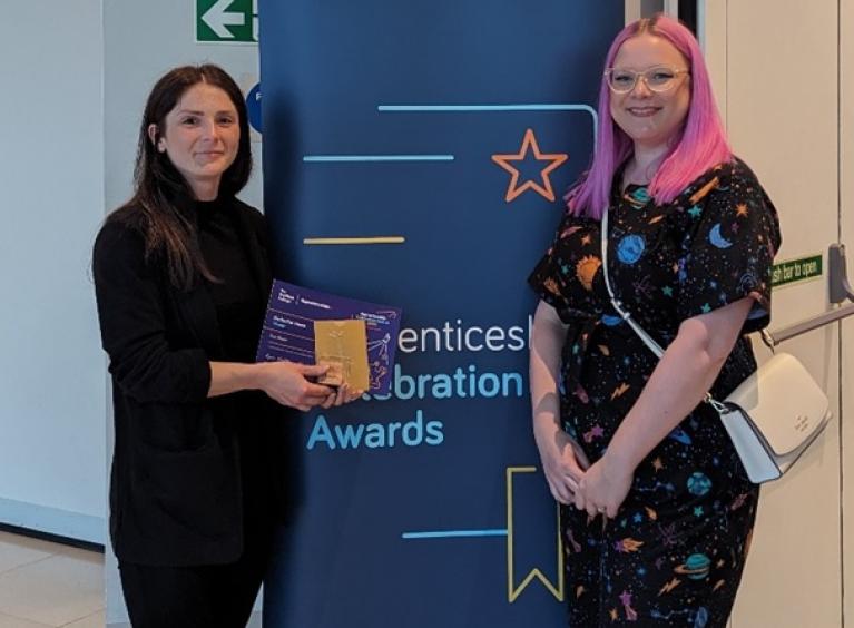 LtR – Zoe Noon, Lead Technician at The Rotherham NHS Foundation Trust, stands proudly with Lauren Partridge, Tutor at The Sheffield College.