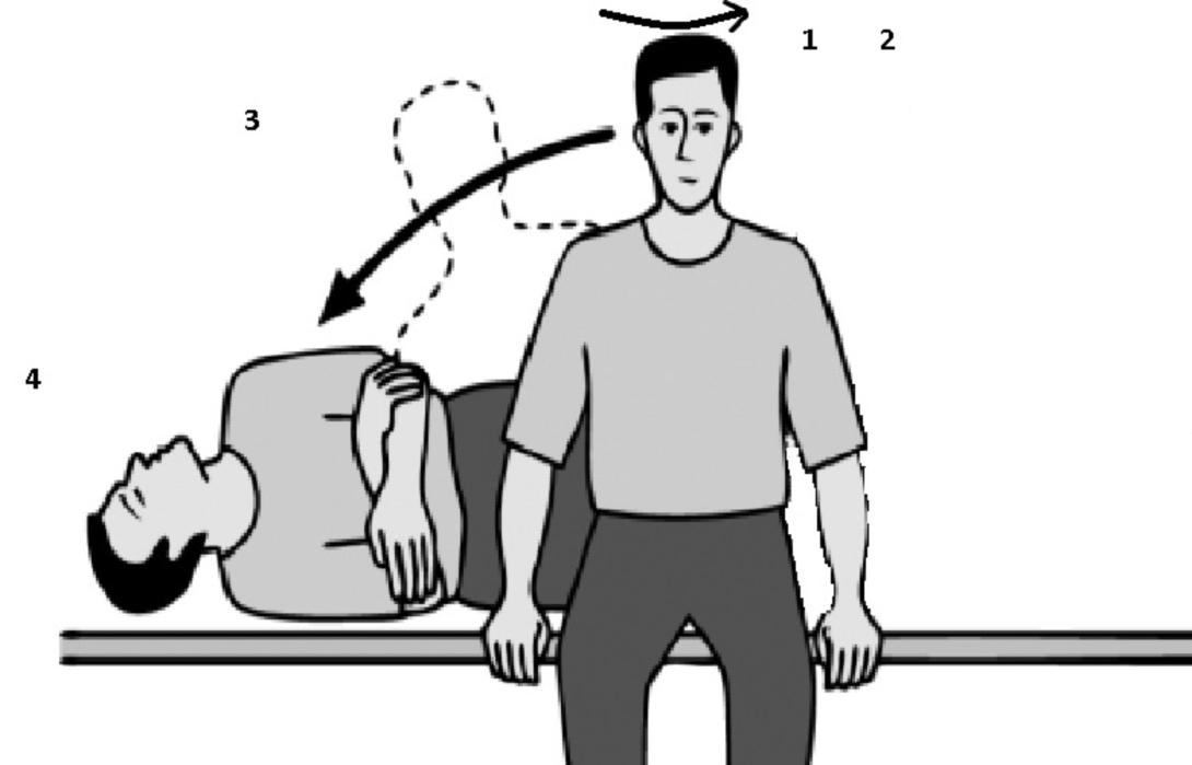 A diagram of someone doing the first 4 steps of the Brandt-Daroff exercises