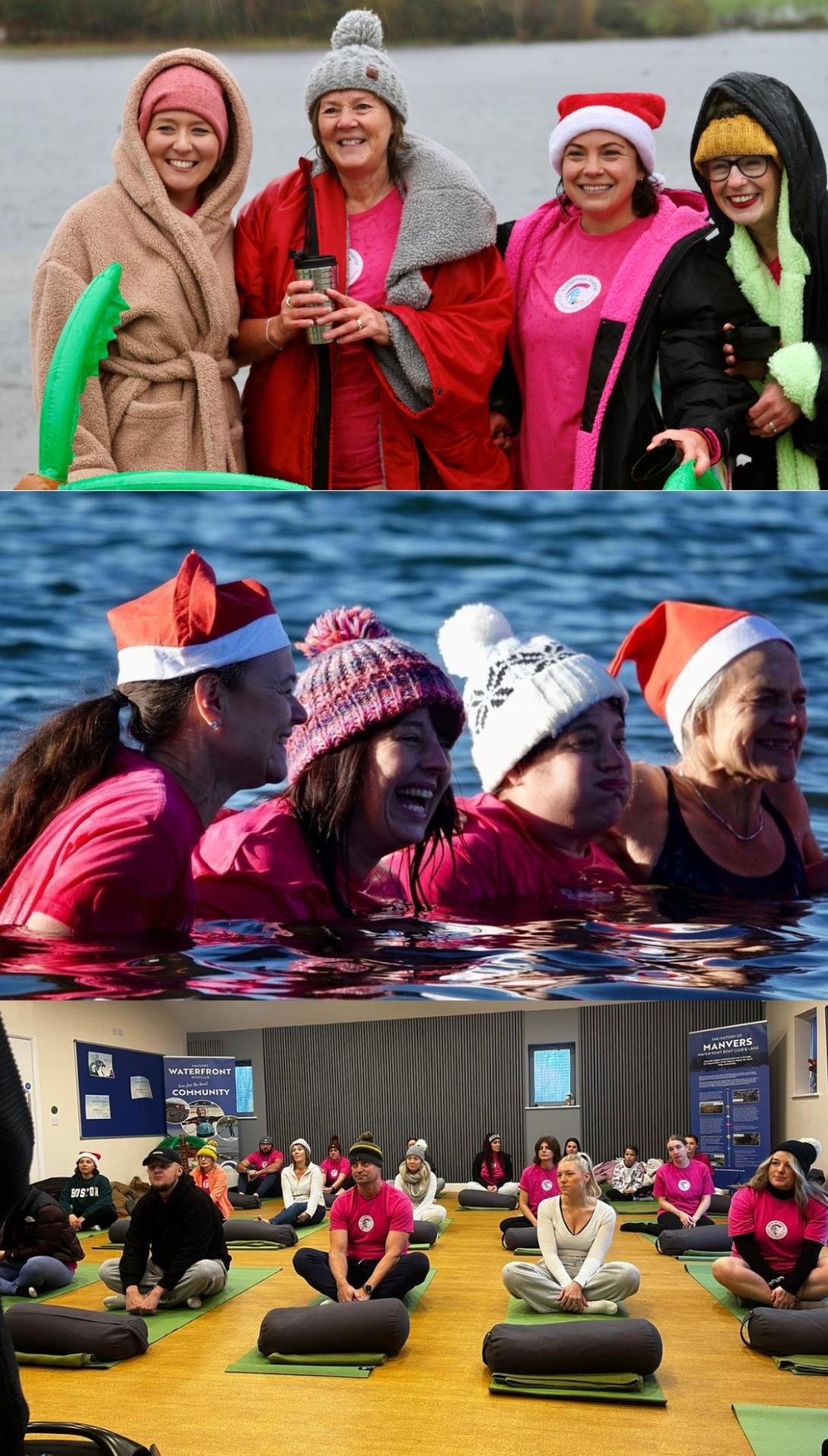 Three images of participants from the 2024 Rotherham Polar Plunge