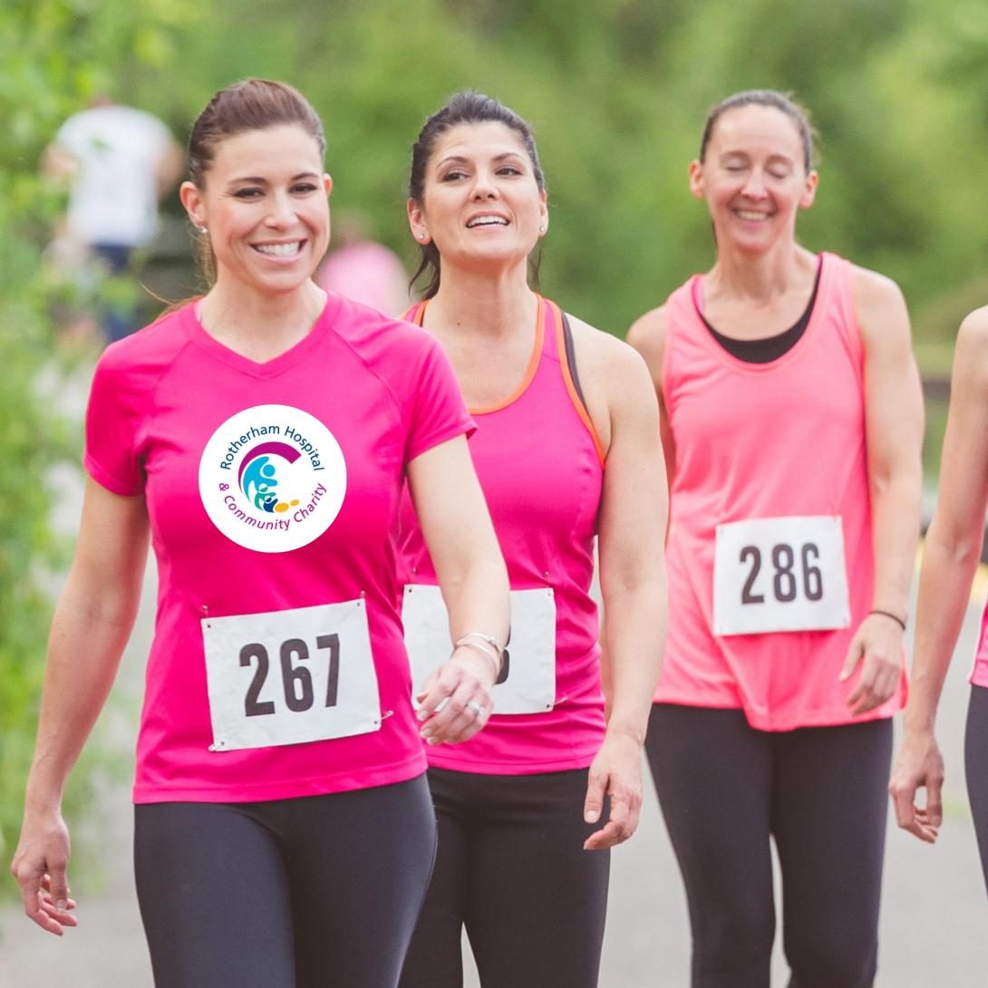 Three ladies at a running event